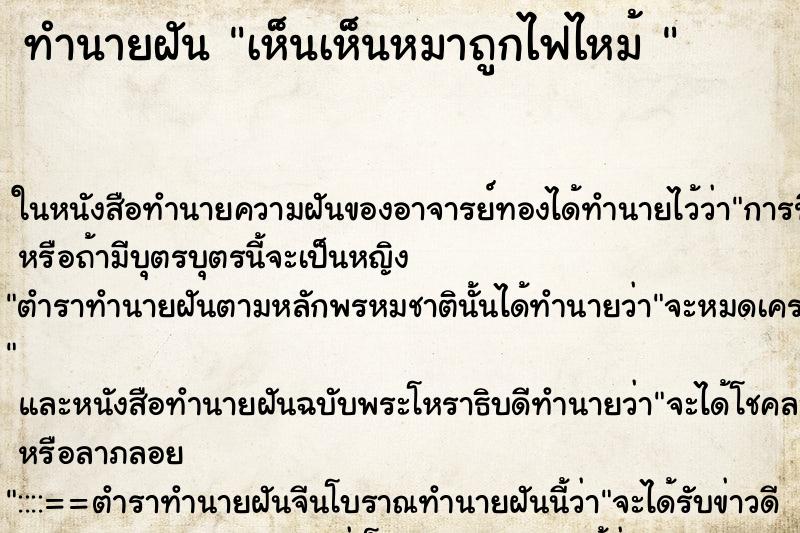 ทำนายฝันทำนายฝันเห็นเห็นหมาถูกไฟไหม้